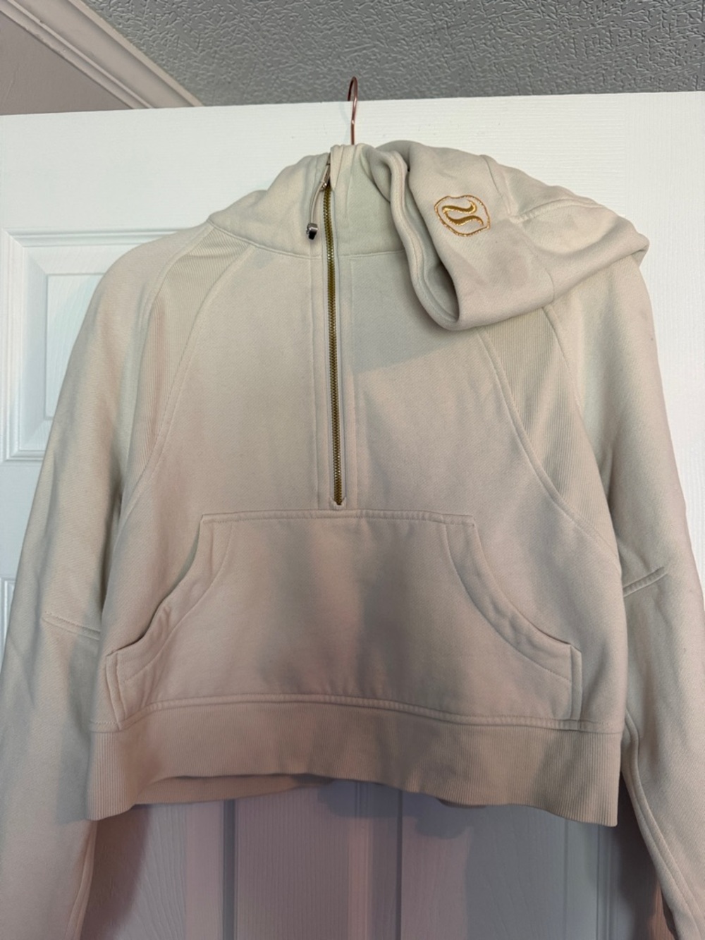 Lululemon Cropped Cream Half-Zip Hoodie